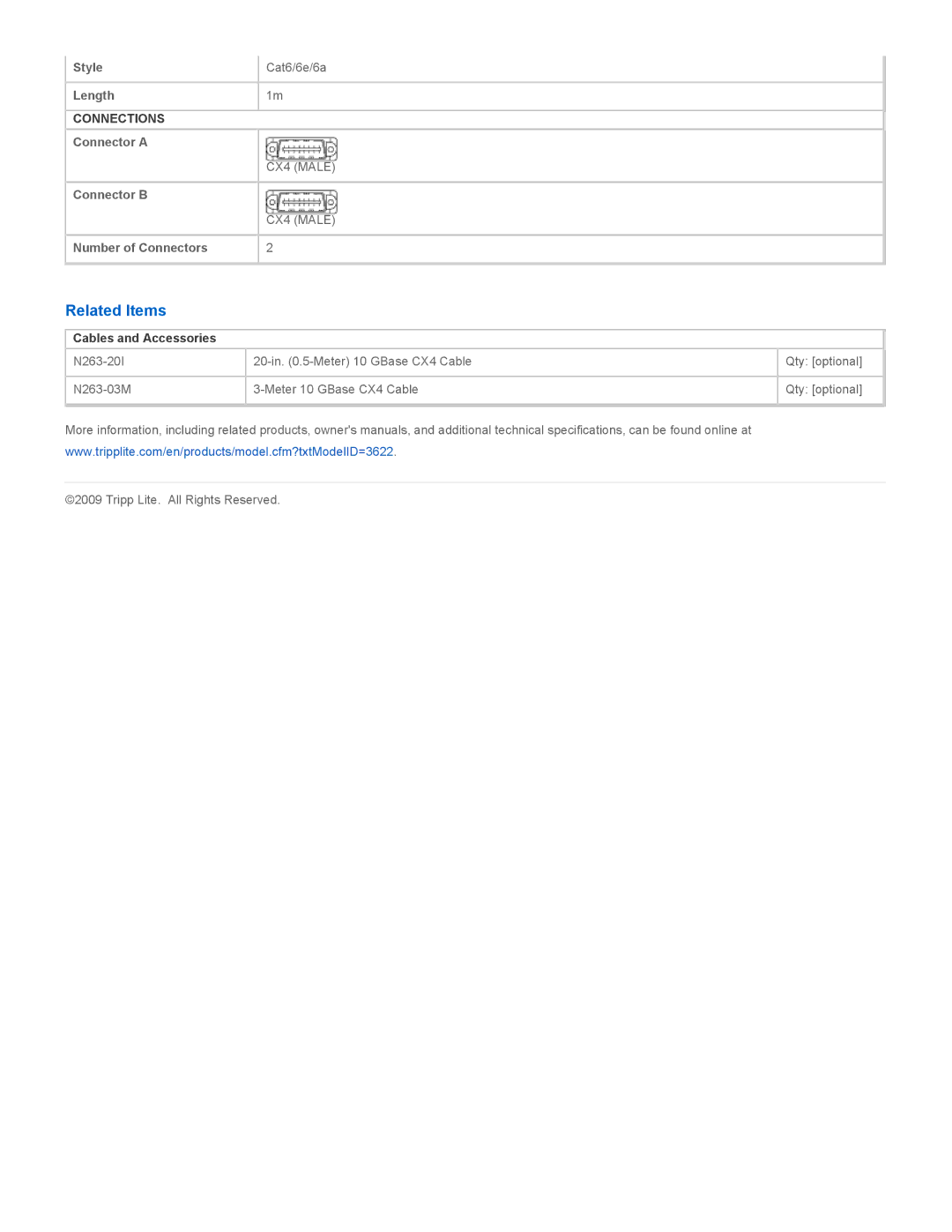 Tripp Lite N263-01M specifications Related Items, Cables and Accessories 