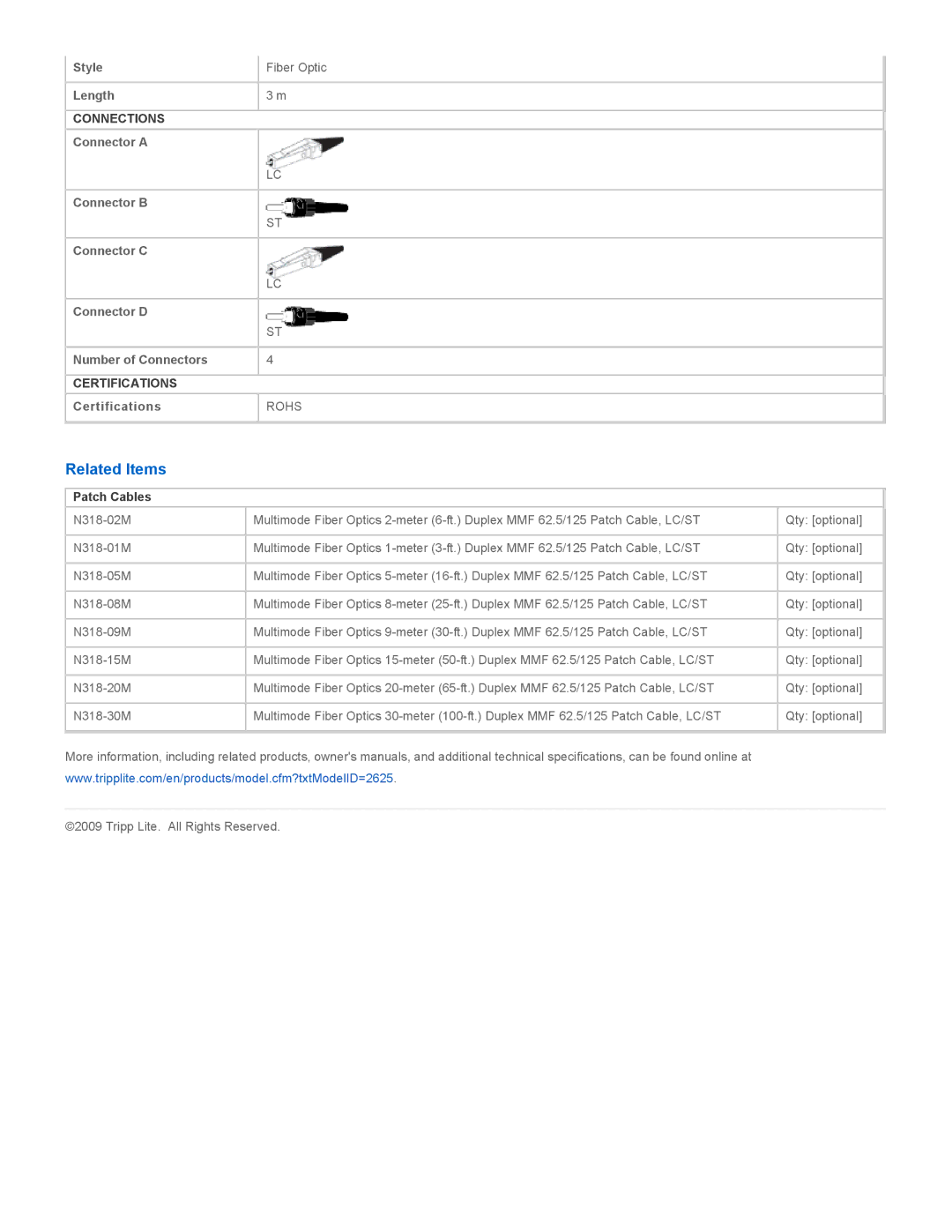 Tripp Lite N318-03M specifications Related Items, Patch Cables 