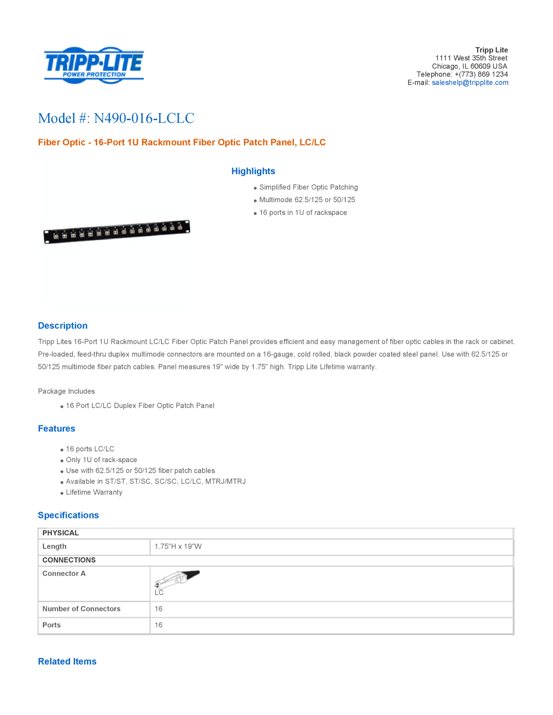 Tripp Lite warranty Model # N490-016-LCLC 