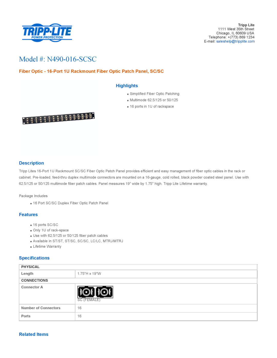 Tripp Lite warranty Model # N490-016-SCSC 