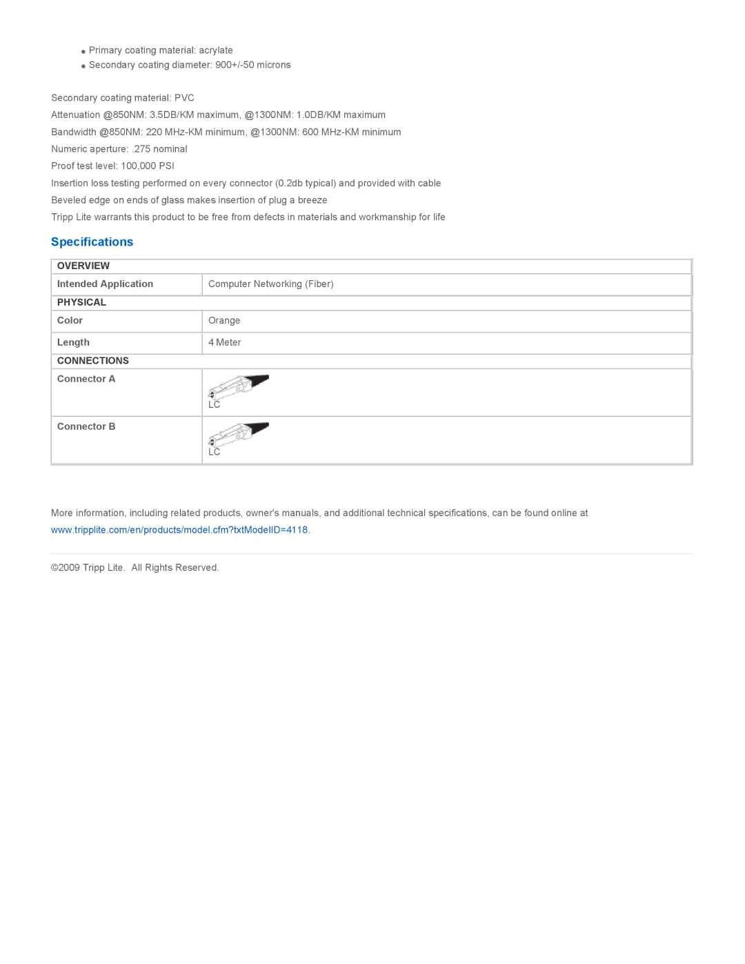 Tripp Lite N520-04M manual Specifications 