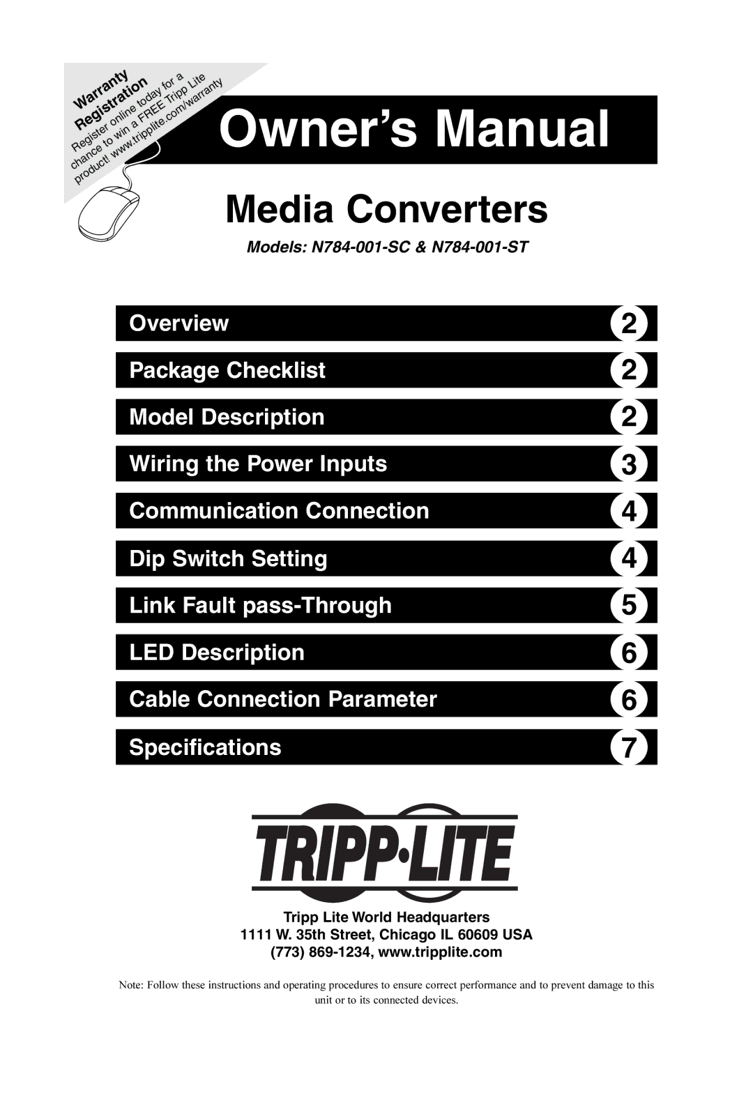 Tripp Lite N784-001-ST, N784-001-SC owner manual Media Converters 