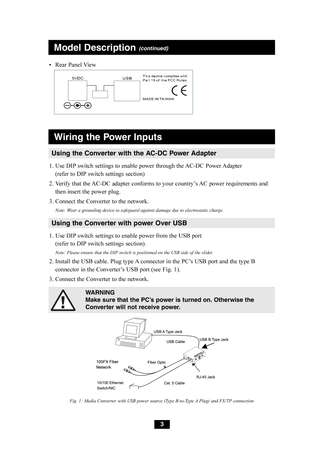 Tripp Lite N784-001-ST Using the Converter with the AC-DC Power Adapter, Using the Converter with power Over USB 