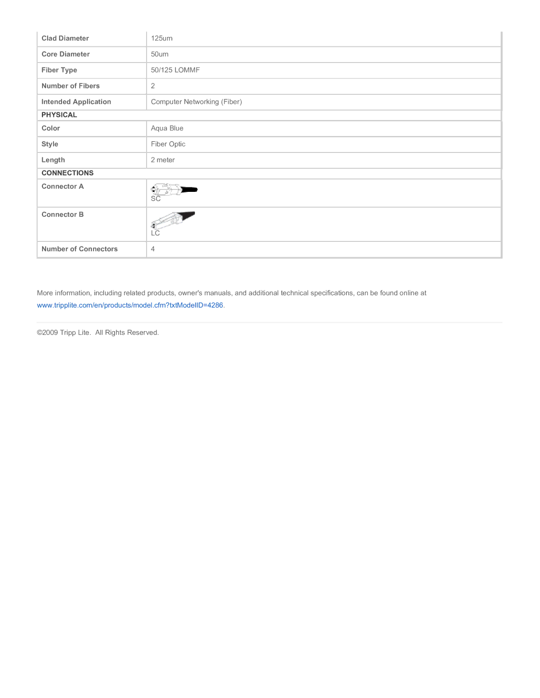 Tripp Lite N816-02M specifications Physical, Connections 