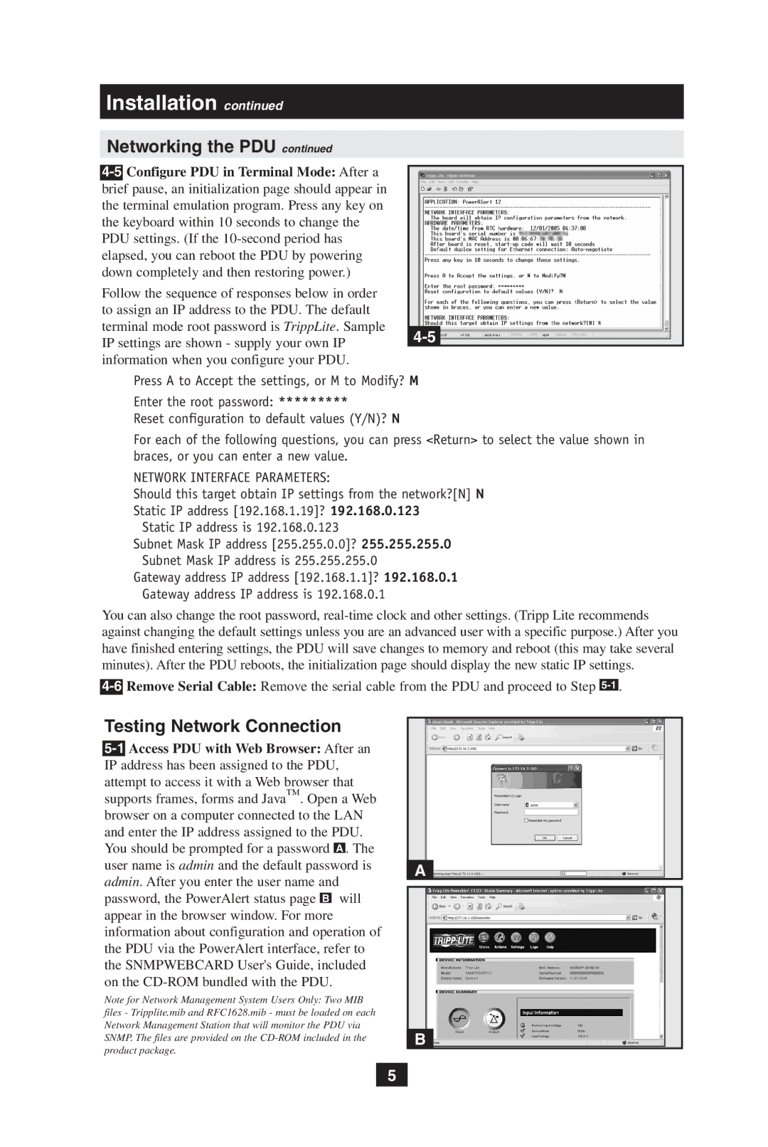 Tripp Lite NEMA 5-20R, IEC-60320-C19, IEC-60320-C13, 93-2899 Testing Network Connection, Network Interface Parameters 