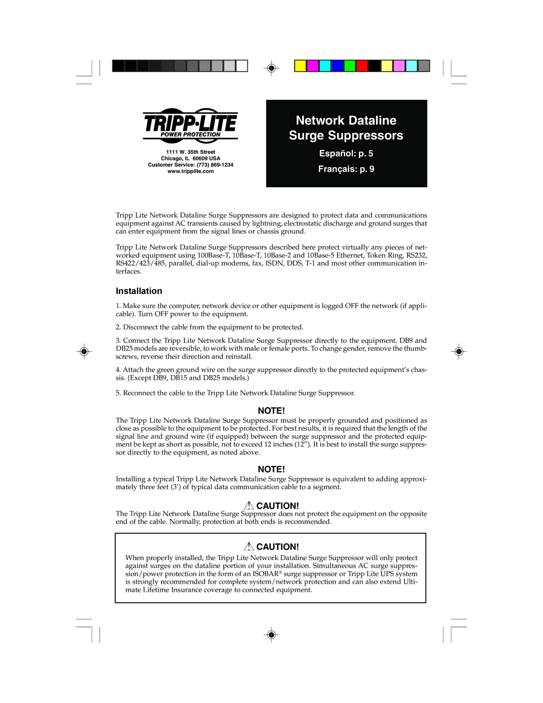 Tripp Lite Network Dataline Surge Suppressors manual Español p Français p 