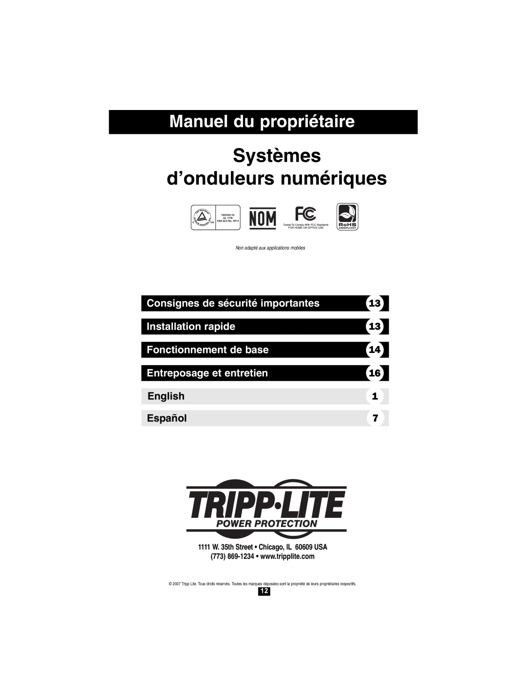 Tripp Lite none owner manual Systèmes ’onduleurs numériques 