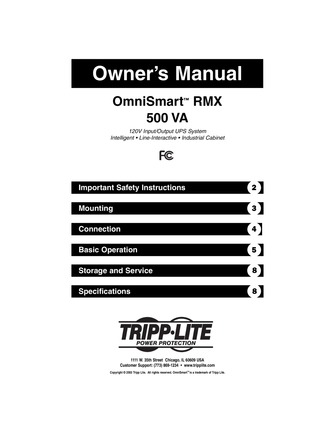 Tripp Lite OM500RMX owner manual OmniSmart RMX 500 VA 