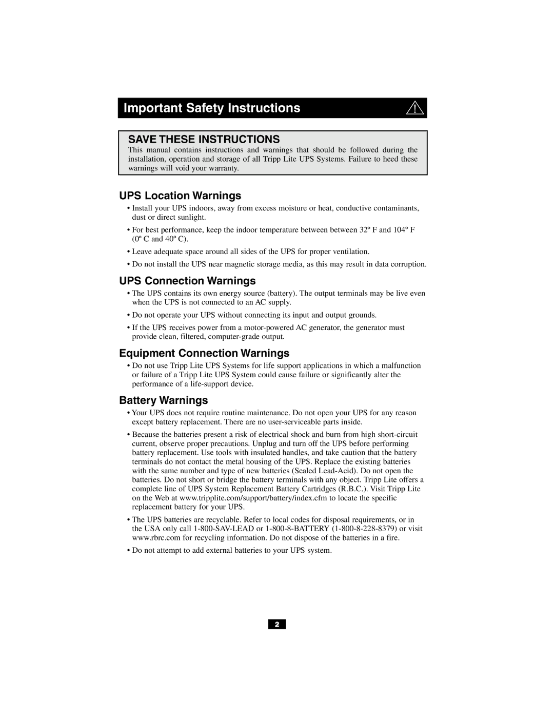 Tripp Lite OM500RMX owner manual Important Safety Instructions, UPS Location Warnings 