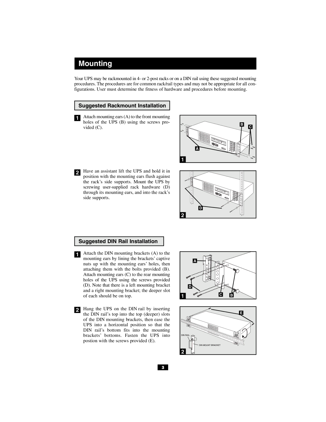 Tripp Lite OM500RMX owner manual Suggested Rackmount Installation, Suggested DIN Rail Installation 