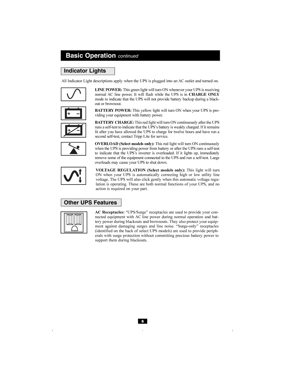 Tripp Lite OMNI500ISO owner manual Indicator Lights, Other UPS Features 