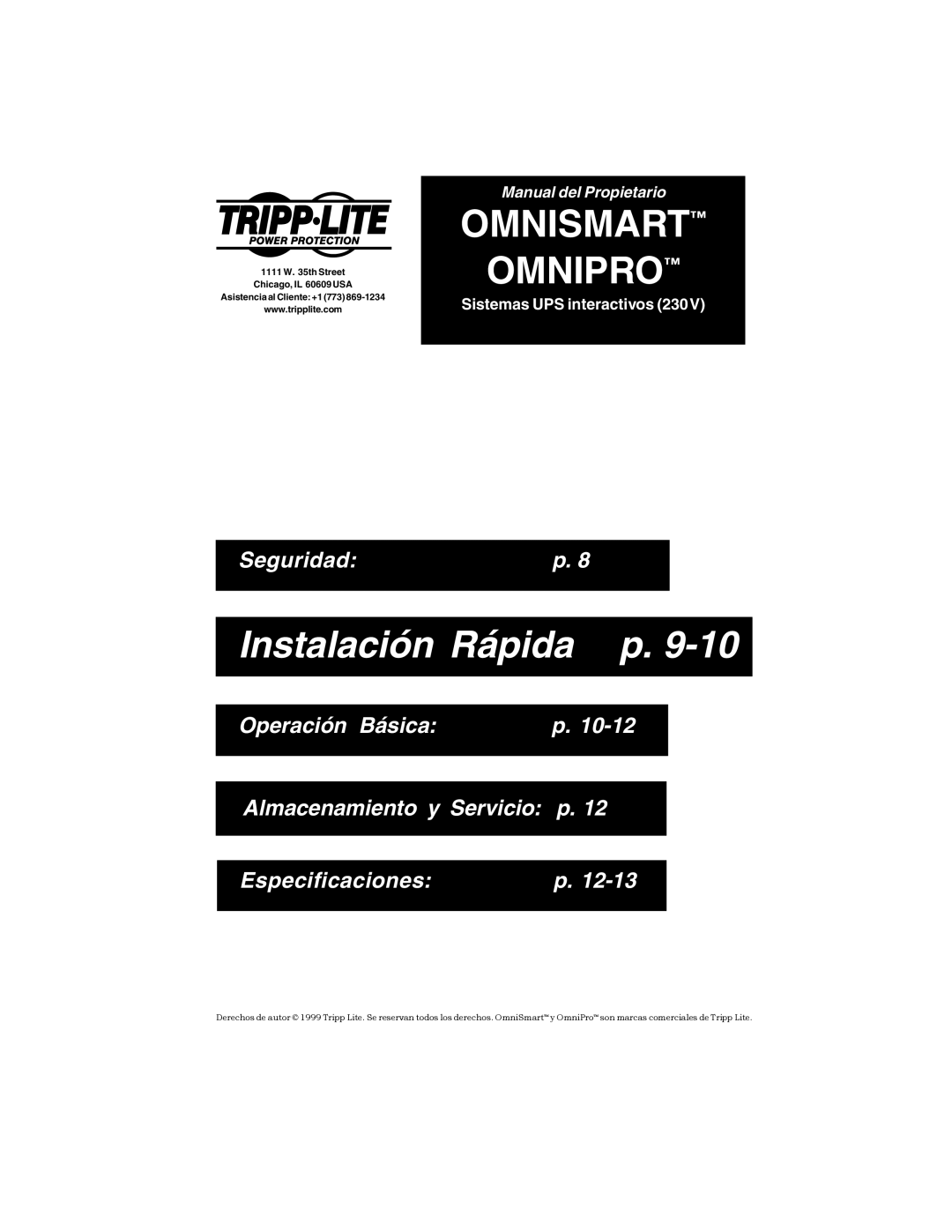 Tripp Lite OMNIPRO owner manual Instalación Rápida p 