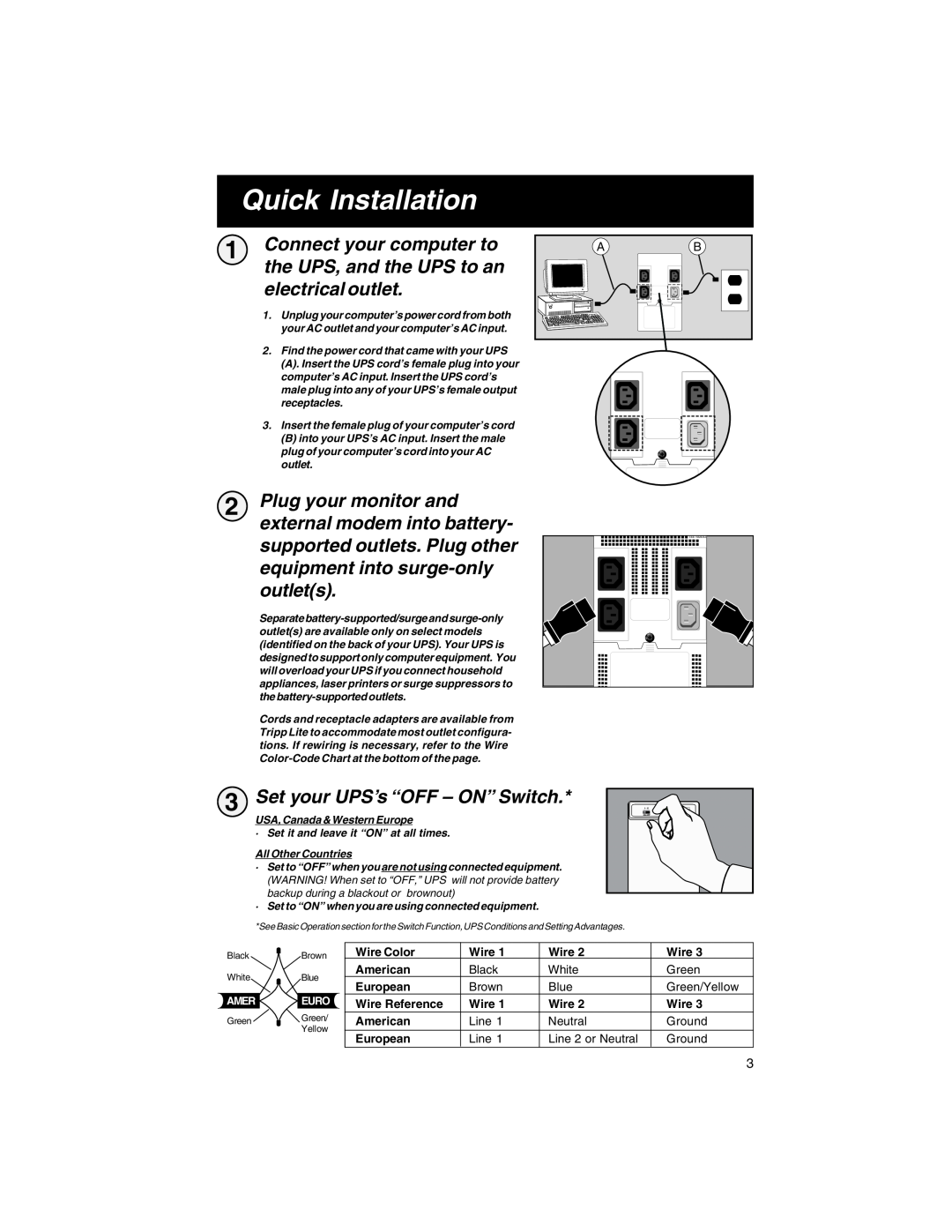 Tripp Lite OMNIPRO owner manual Quick Installation, Set your UPS’s “OFF - ON” Switch 