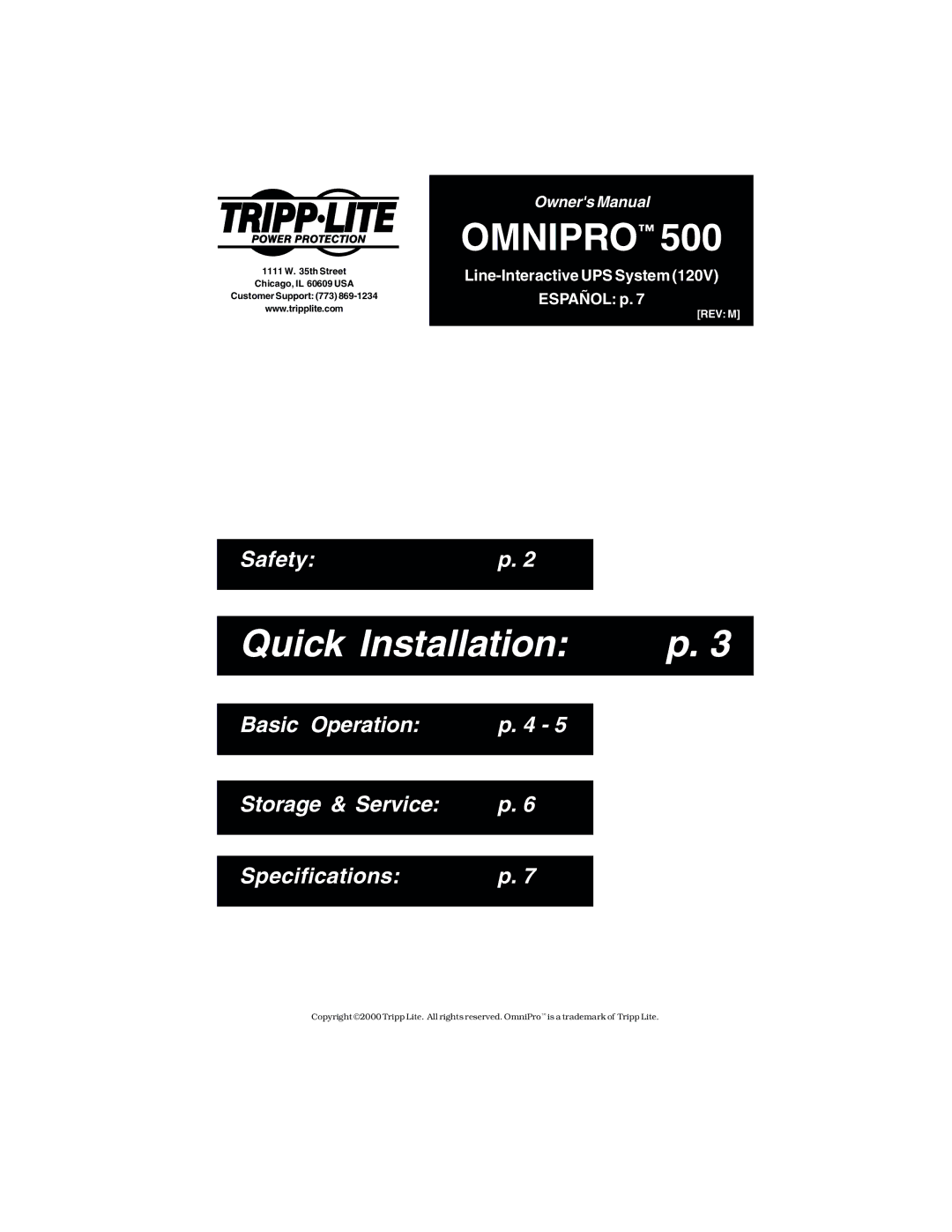 Tripp Lite OmniPro500 owner manual Quick Installation 