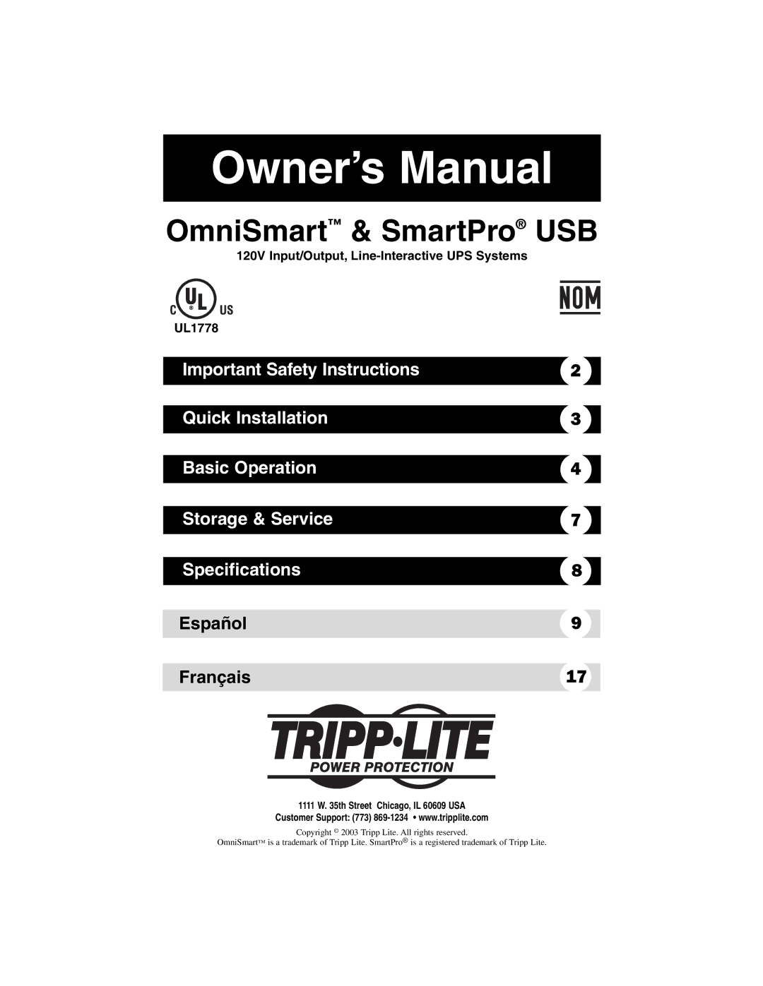 Tripp Lite OmniSmart & SmartPro USB owner manual 