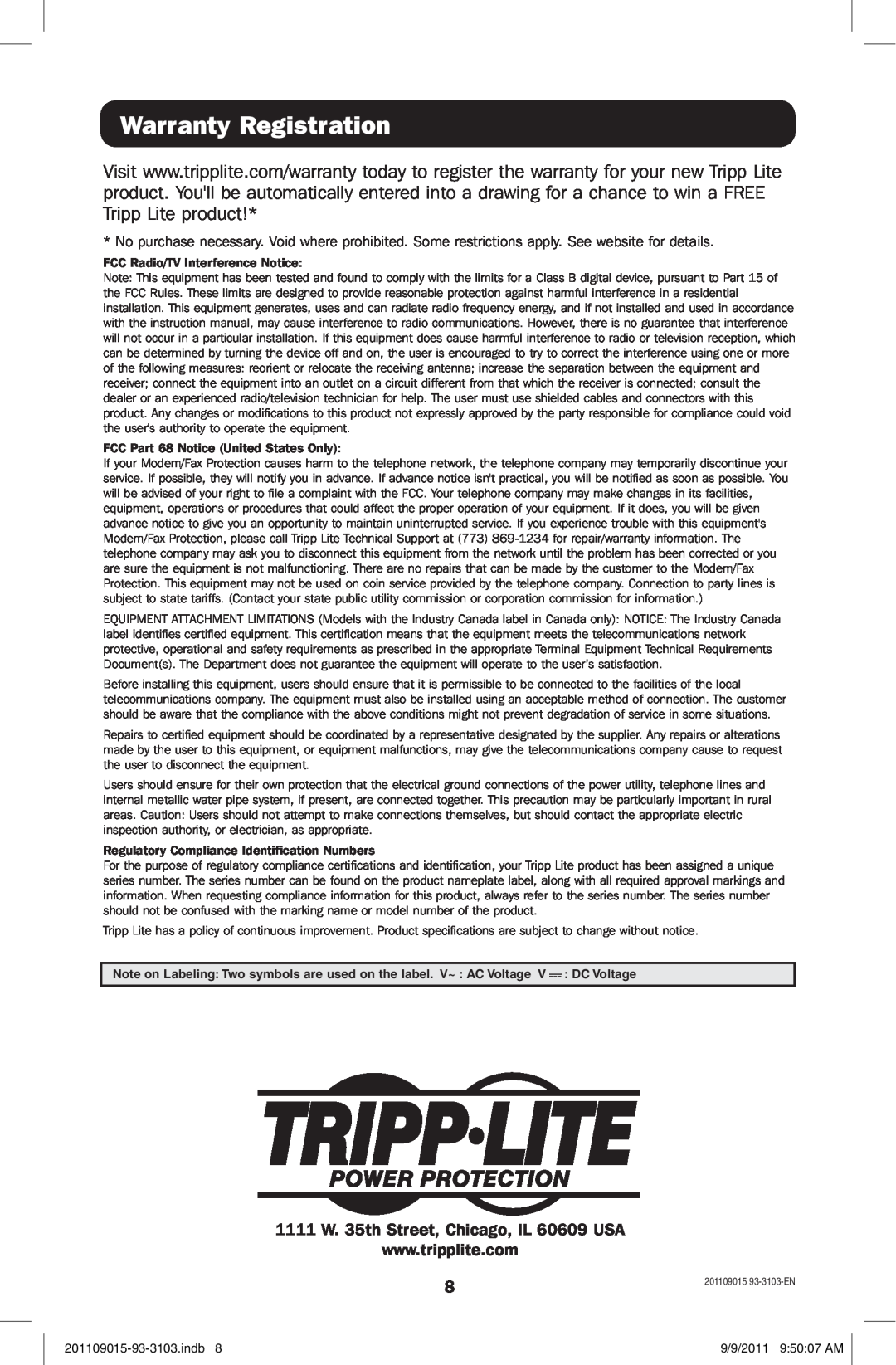 Tripp Lite OMNIVS1500 owner manual Warranty Registration 