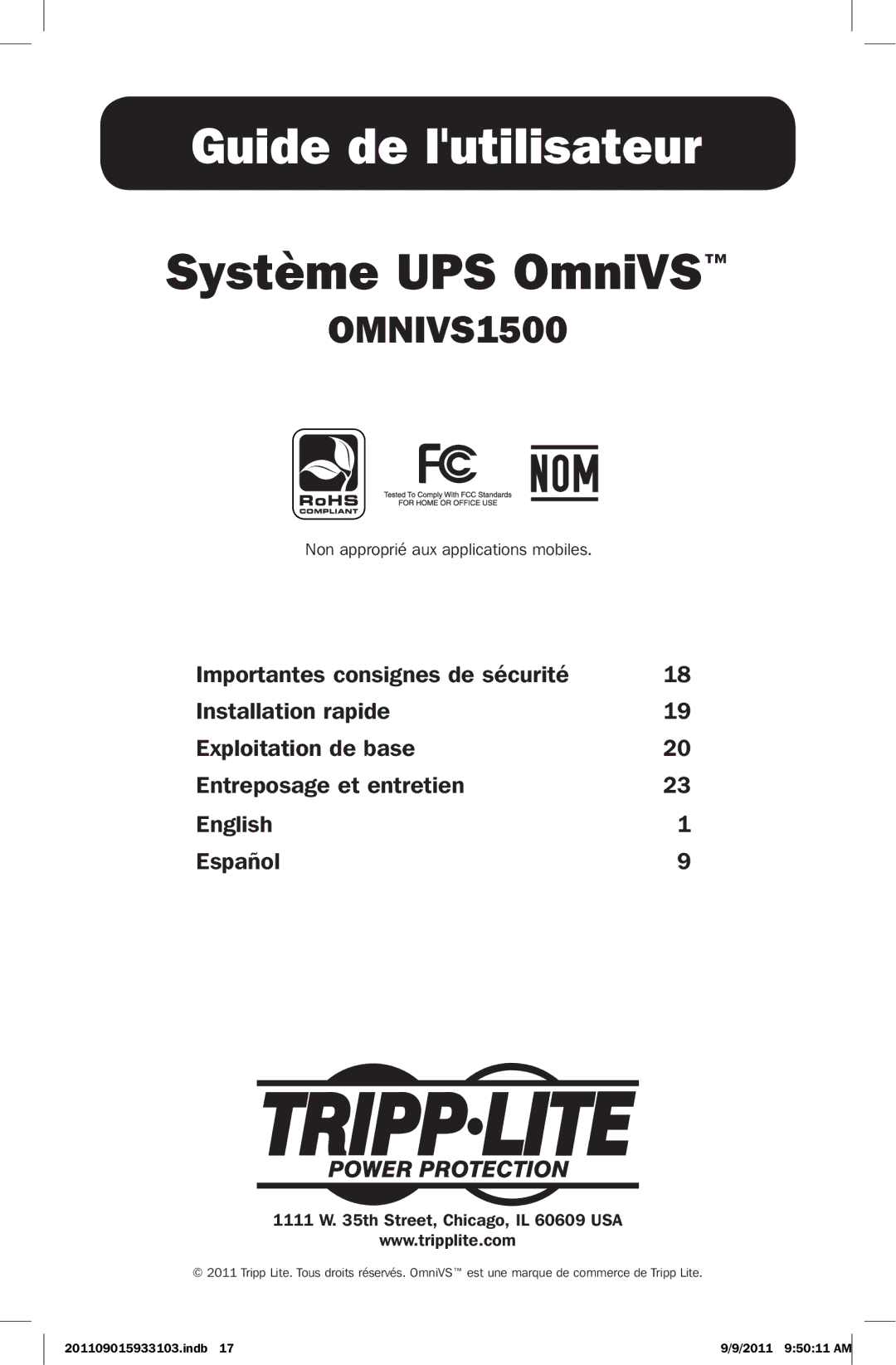 Tripp Lite OMNIVS1500 owner manual Guide de lutilisateur 