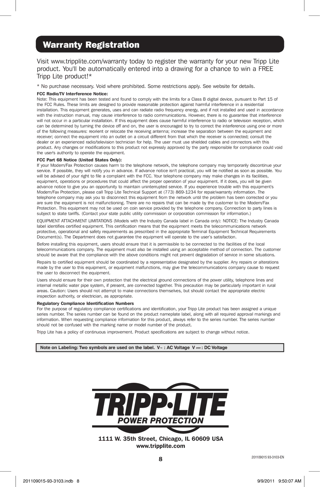 Tripp Lite OMNIVS1500 owner manual Warranty Registration 