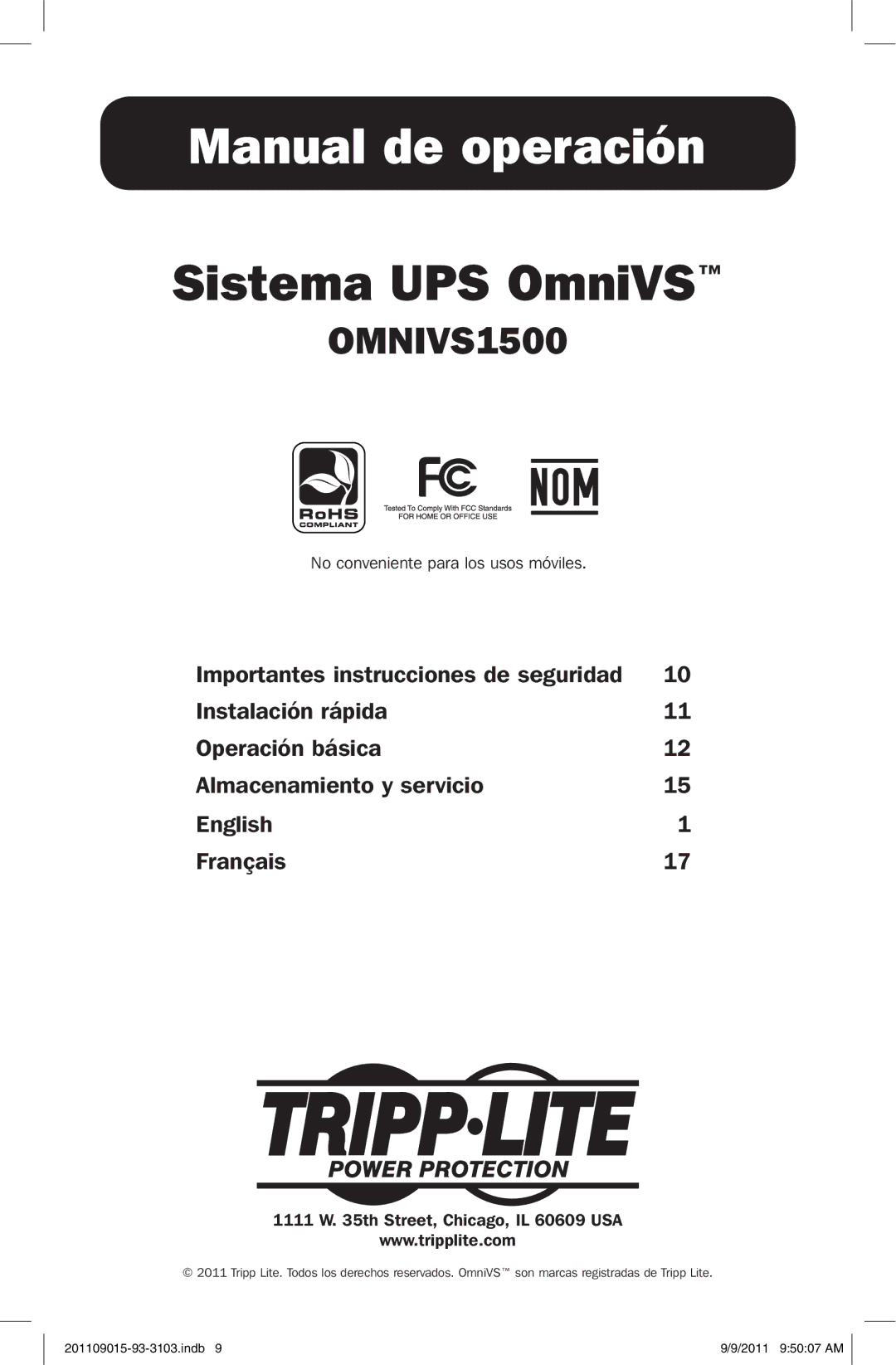 Tripp Lite OMNIVS1500 owner manual Manual de operación 