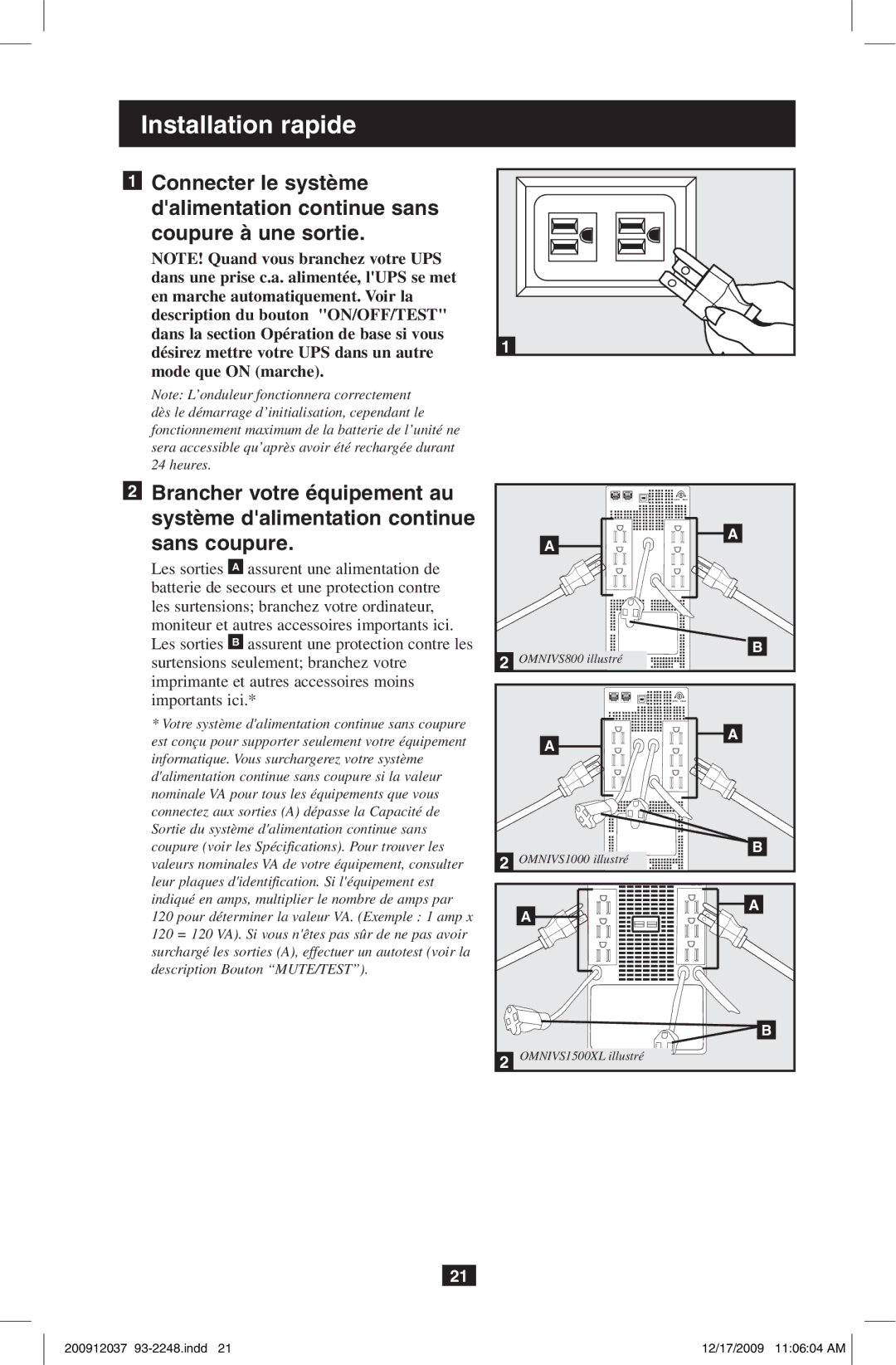 Tripp Lite owner manual OMNIVS800 illustré OMNIVS1000 illustré 