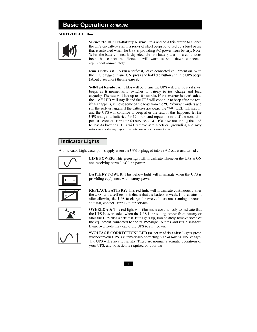 Tripp Lite OMNIVS800, OMNIVS1500XL, OMNIVS1000 owner manual Indicator Lights 