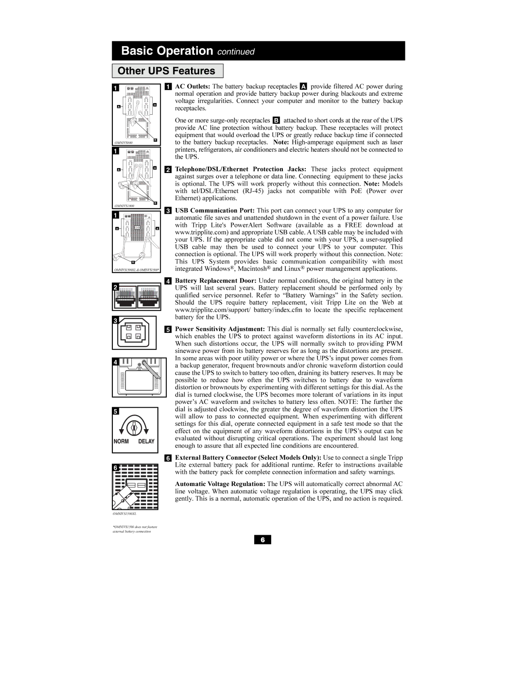 Tripp Lite OMNIVS1500XL, OMNIVS800, OMNIVS1000 owner manual Other UPS Features 
