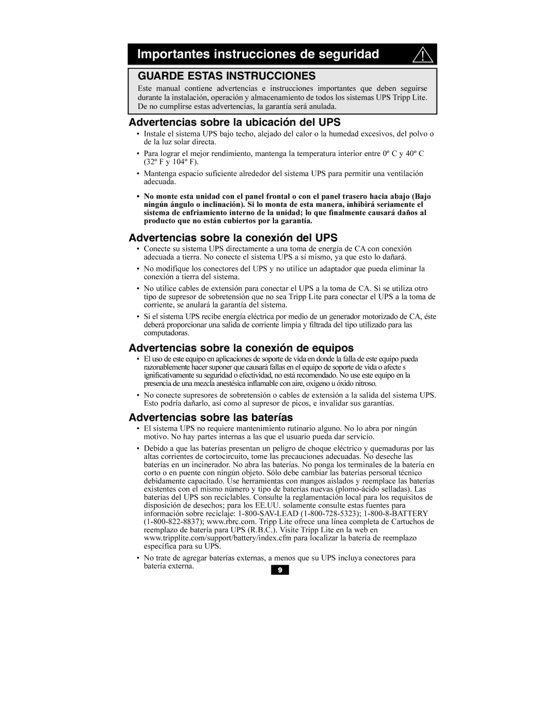 Tripp Lite OMNIVS1500, OMNIVS800 Importantes instrucciones de seguridad, Advertencias sobre la ubicación del UPS 