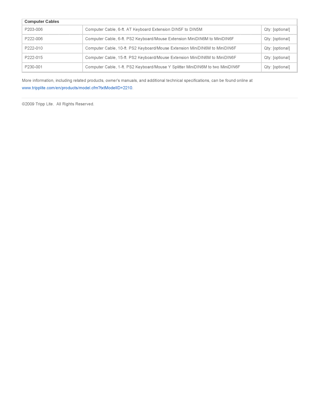 Tripp Lite p108-000-r specifications Computer Cables 