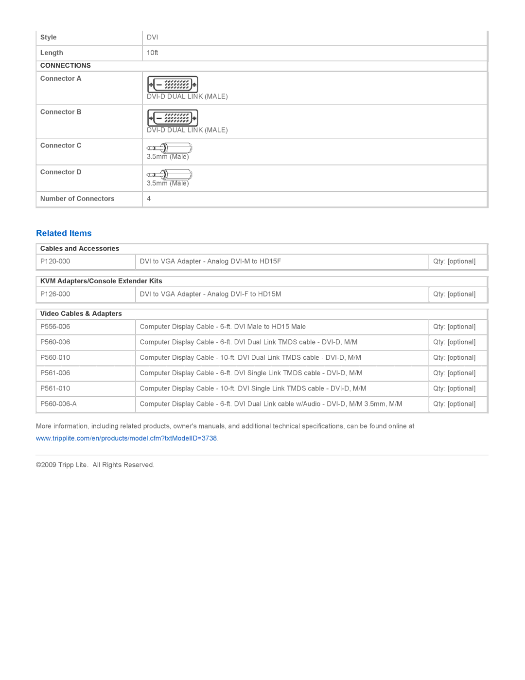 Tripp Lite P560-010-A, P560-006-A Related Items, Connections, Cables and Accessories, KVM Adapters/Console Extender Kits 