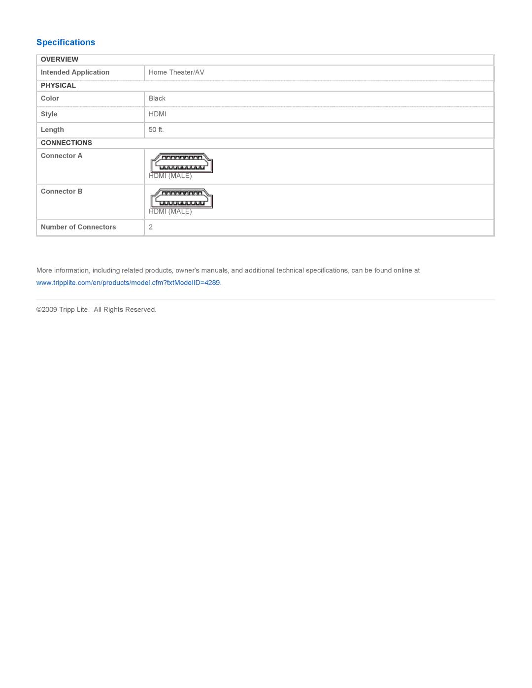 Tripp Lite P568-050-P warranty Specifications 