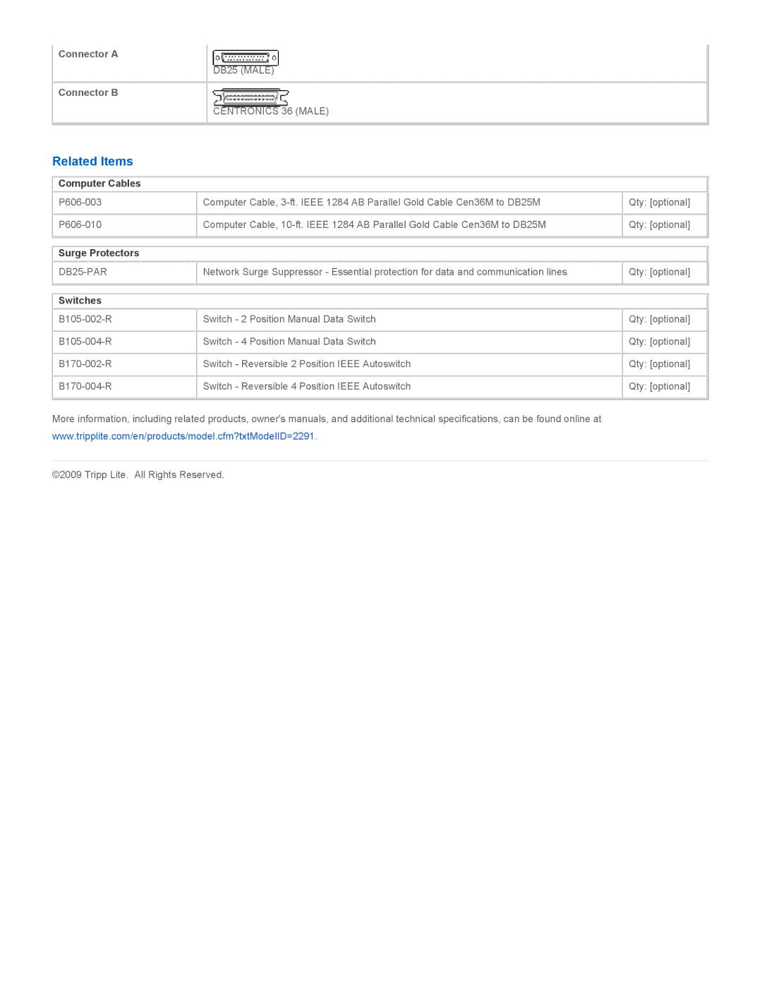 Tripp Lite P606-006-R specifications Related Items, Computer Cables, Surge Protectors, Switches 