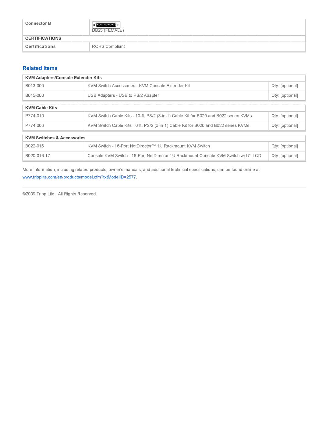 Tripp Lite P772-002 Related Items, KVM Adapters/Console Extender Kits, KVM Cable Kits, KVM Switches & Accessories 