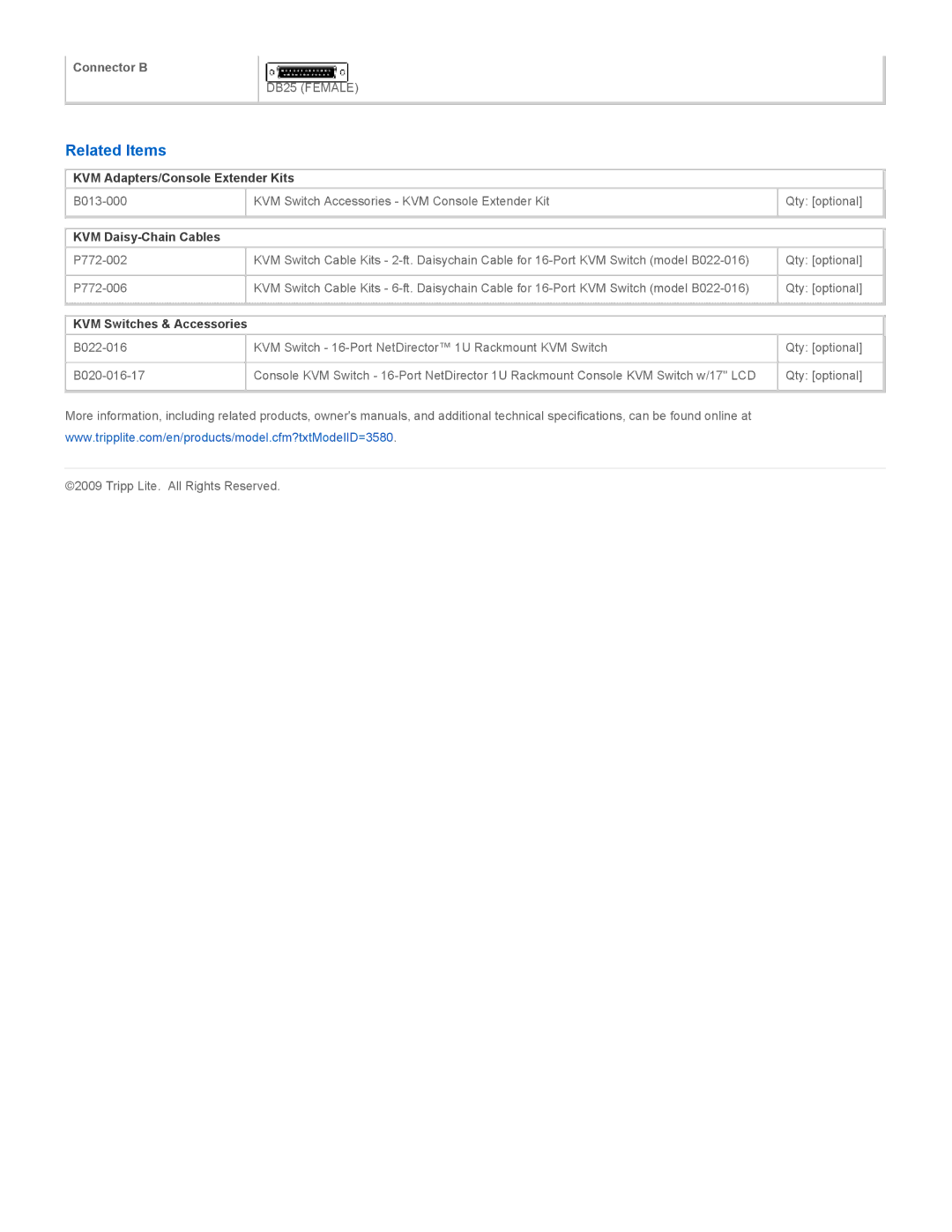 Tripp Lite P772-015 Related Items, KVM Adapters/Console Extender Kits, KVM Daisy-Chain Cables, KVM Switches & Accessories 