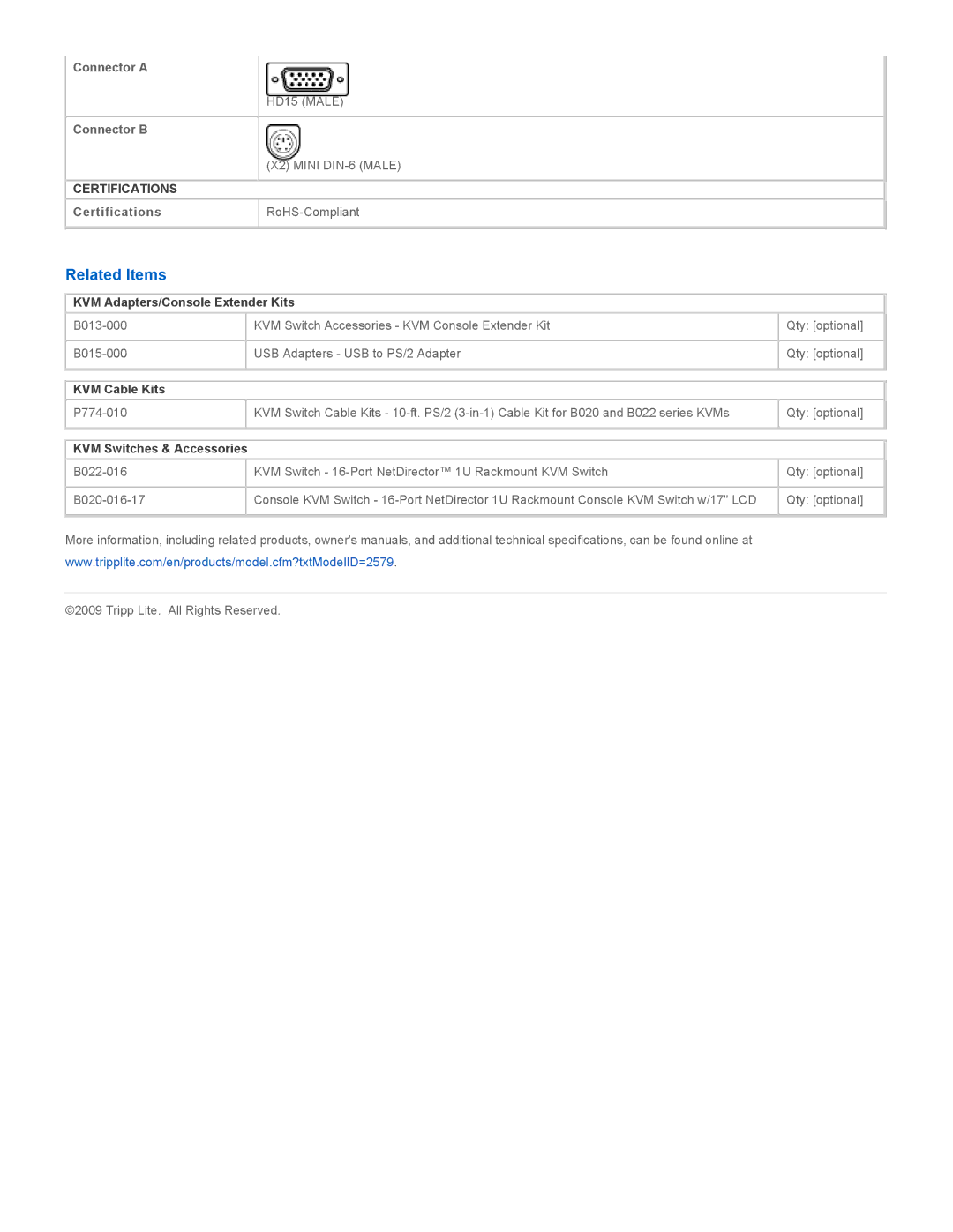 Tripp Lite p774-006 Related Items, KVM Adapters/Console Extender Kits, KVM Cable Kits, KVM Switches & Accessories 