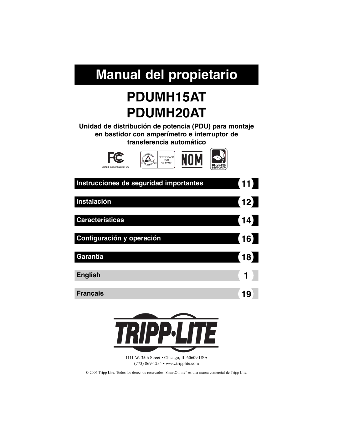 Tripp Lite PDUMH20AT, PDUMH15AT owner manual Manual del propietario 