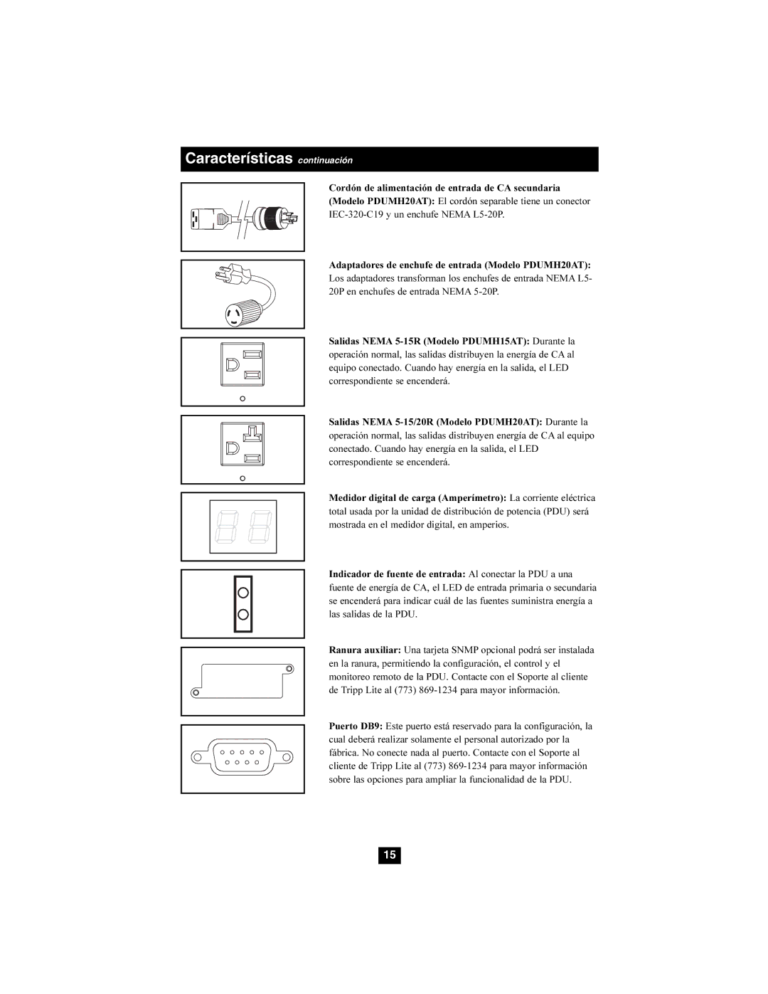 Tripp Lite PDUMH15AT, PDUMH20AT owner manual Características continuación 