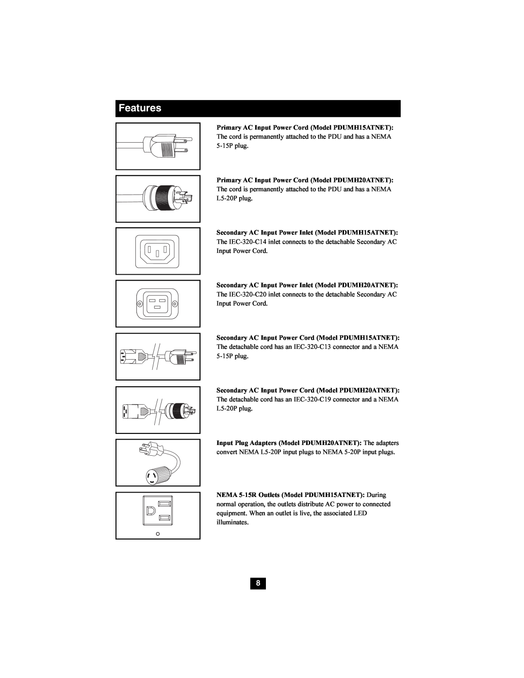 Tripp Lite PDUMH20ATNET, PDUMH15ATNET owner manual Features 