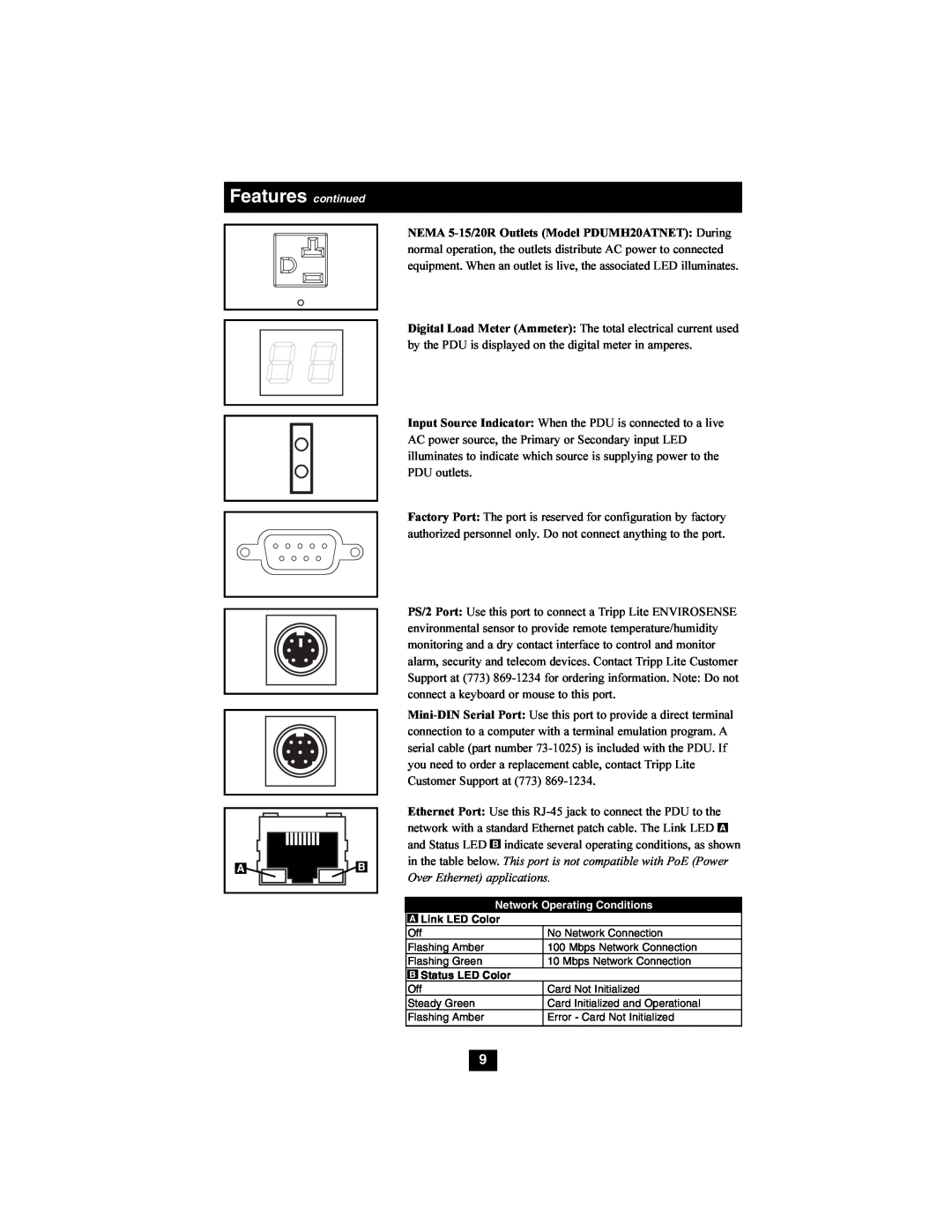 Tripp Lite PDUMH15ATNET, PDUMH20ATNET owner manual Features continued, Network Operating Conditions 