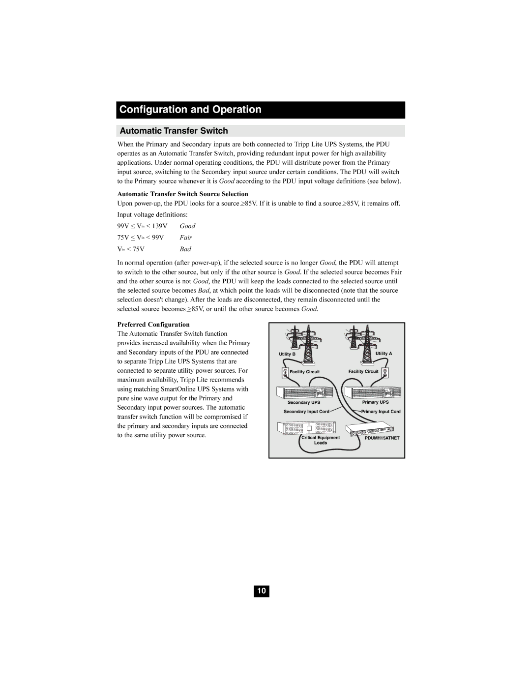 Tripp Lite PDUMH20ATNET, PDUMH15ATNET owner manual Automatic Transfer Switch, Preferred Configuration 