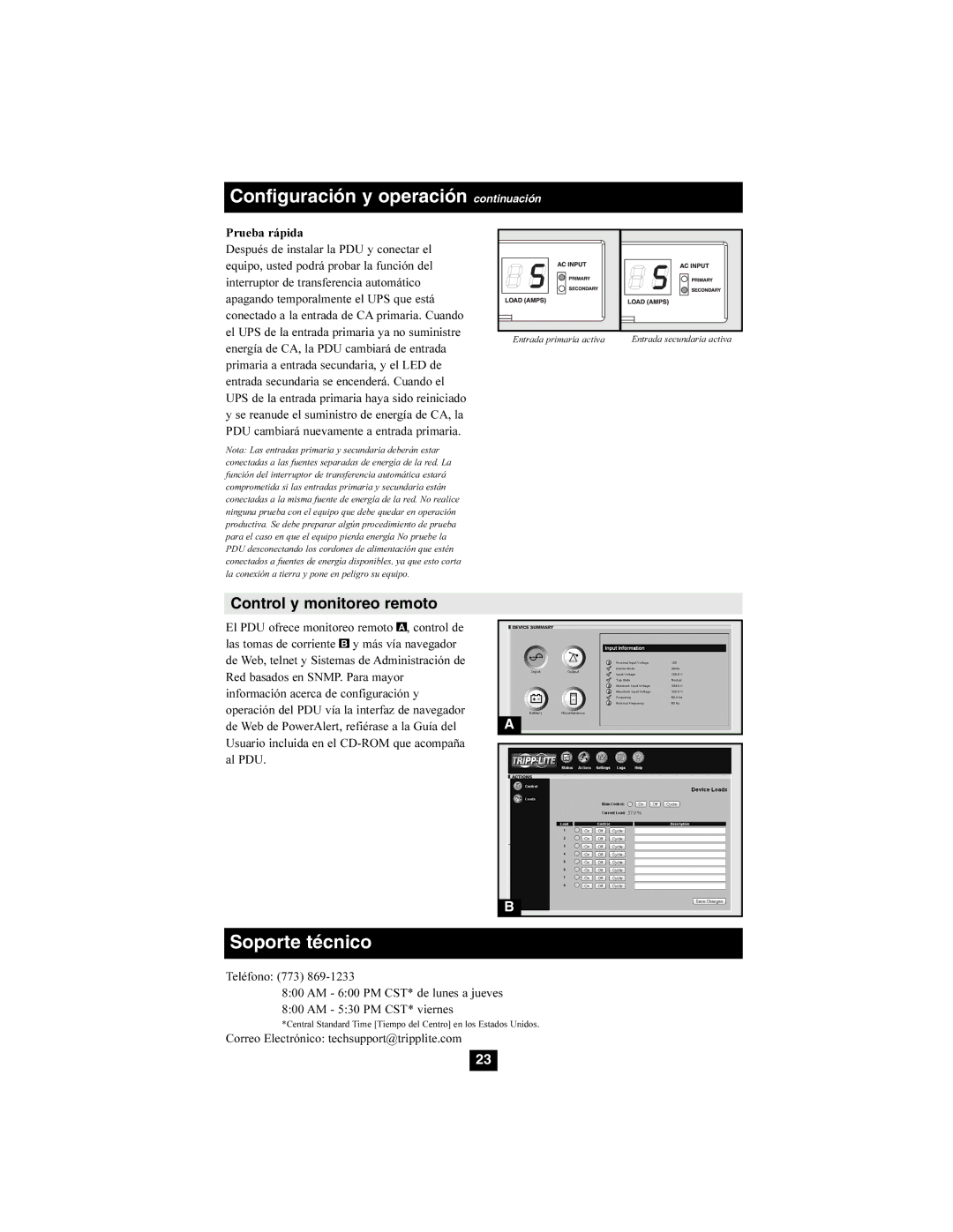 Tripp Lite PDUMH15ATNET, PDUMH20ATNET Configuración y operación continuación, Control y monitoreo remoto, Prueba rápida 