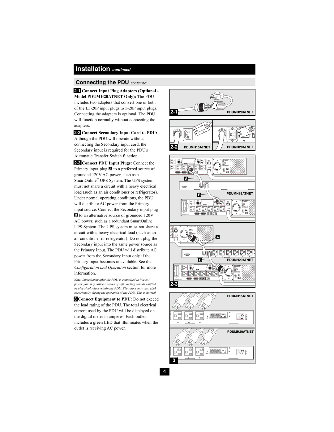 Tripp Lite PDUMH20ATNET, PDUMH15ATNET owner manual Secondary input is required for the PDUs 