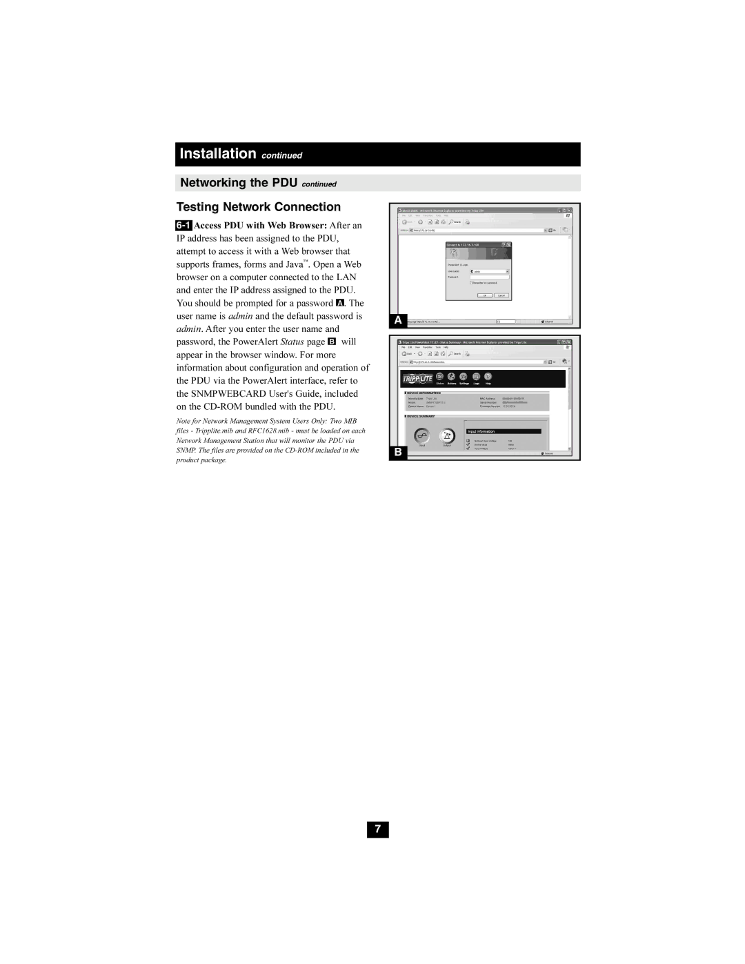 Tripp Lite PDUMH15ATNET, PDUMH20ATNET owner manual Networking the PDU Testing Network Connection 