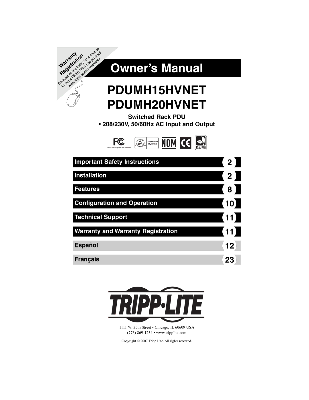Tripp Lite owner manual PDUMH15HVNET PDUMH20HVNET 
