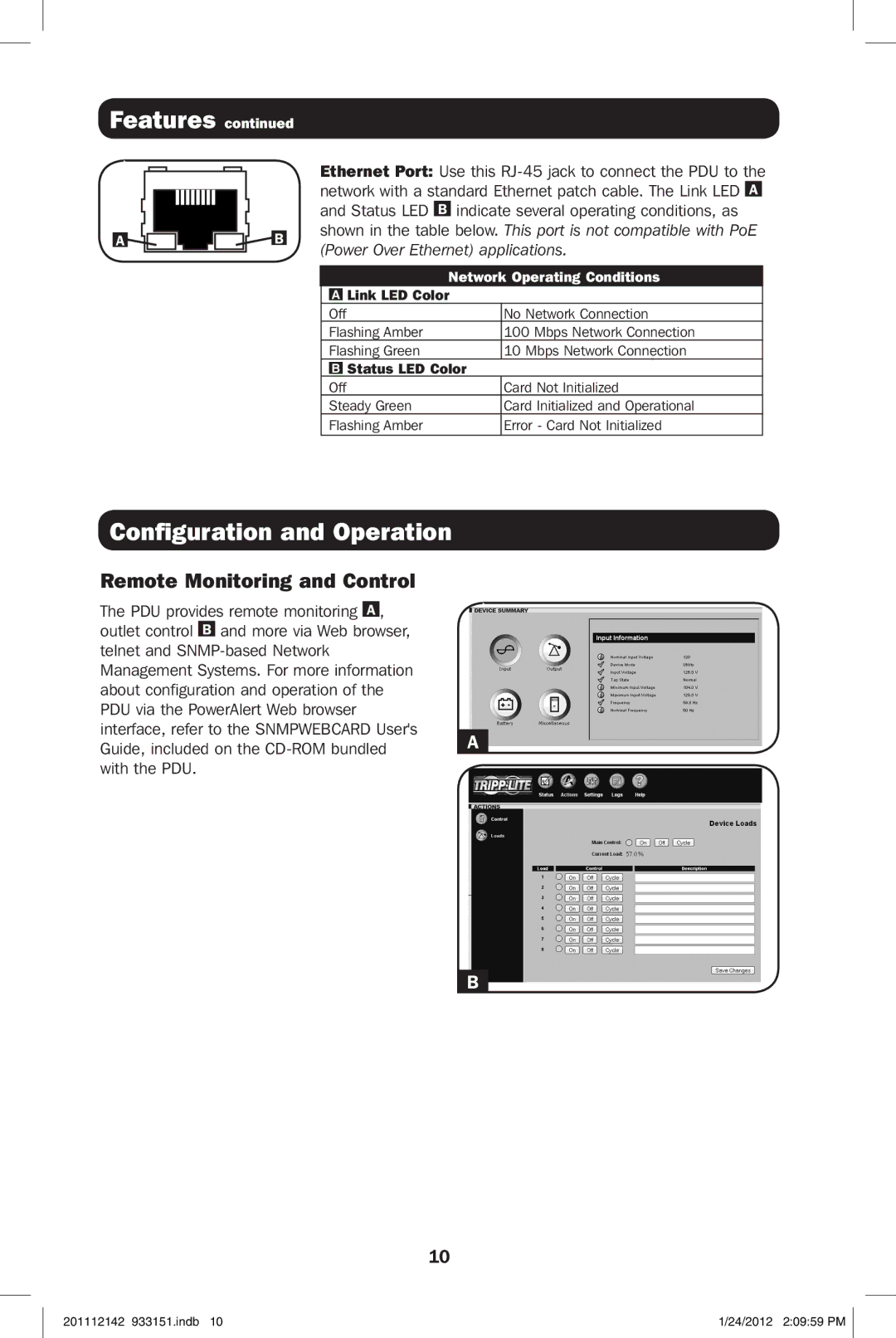 Tripp Lite PDUMNV20 owner manual Configuration and Operation, Remote Monitoring and Control 