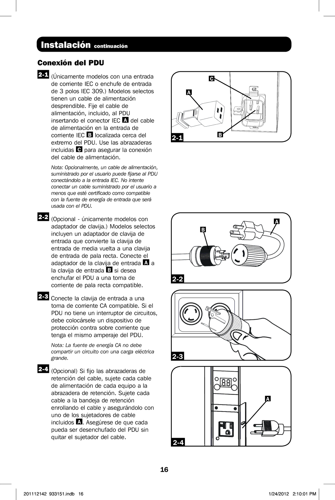 Tripp Lite PDUMNV20 owner manual Instalación continuación, Conexión del PDU 