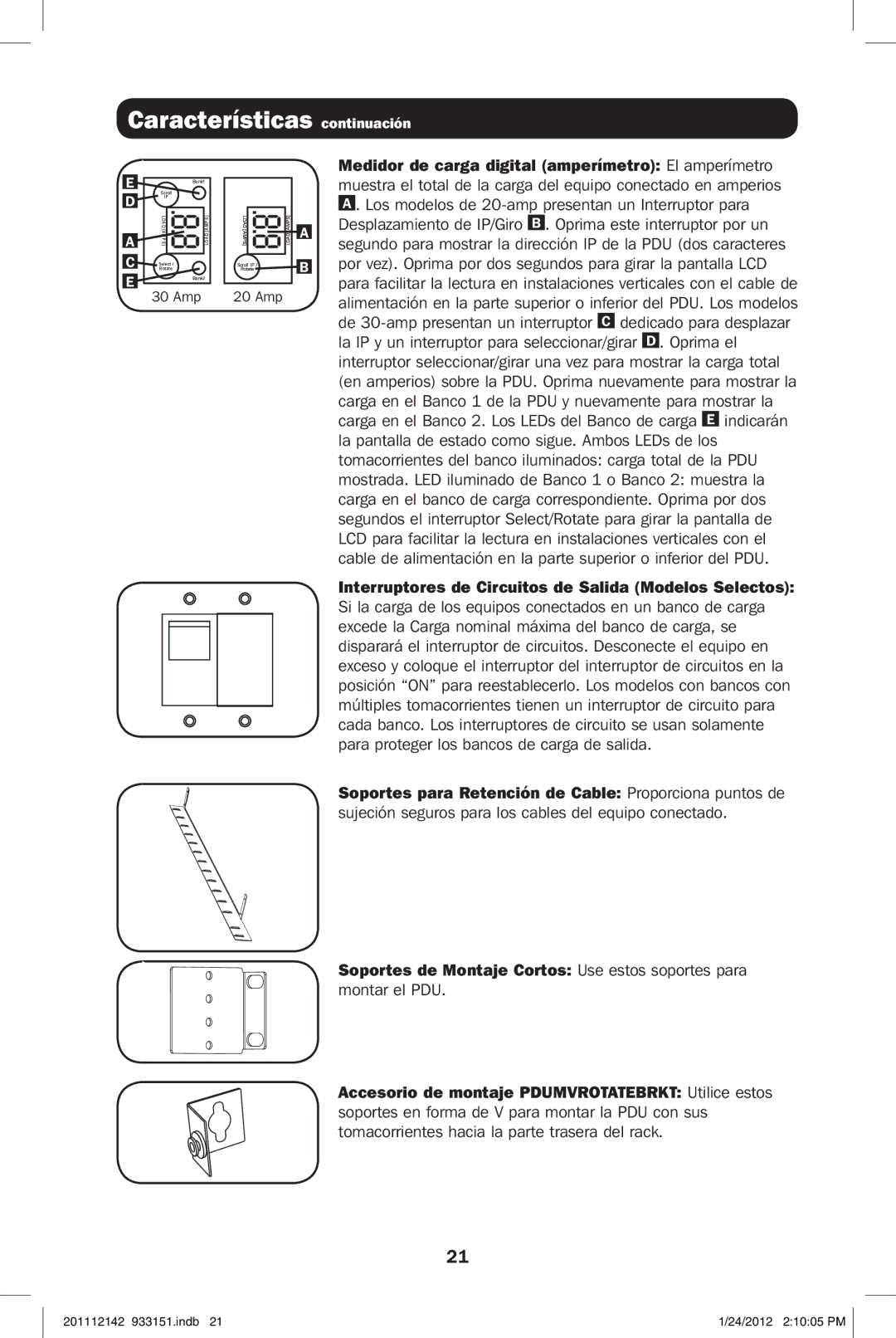 Tripp Lite PDUMNV20 owner manual Características continuación, Los modelos de 20-amp presentan un Interruptor para 