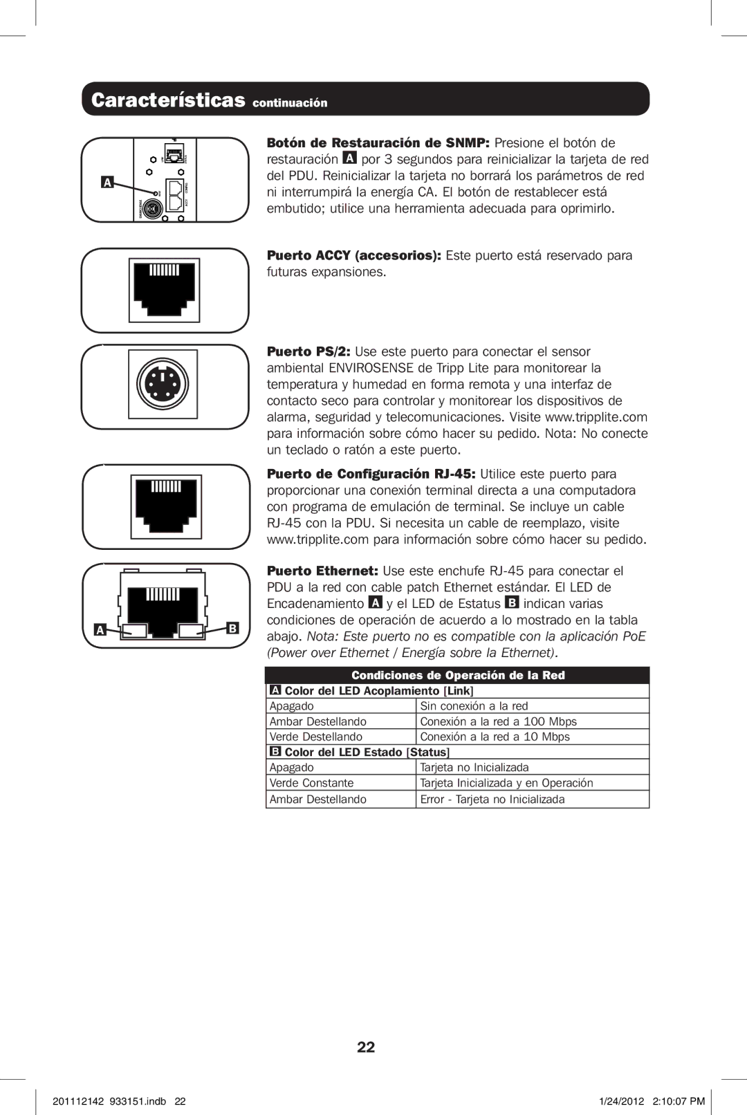 Tripp Lite PDUMNV20 owner manual Power over Ethernet / Energía sobre la Ethernet 