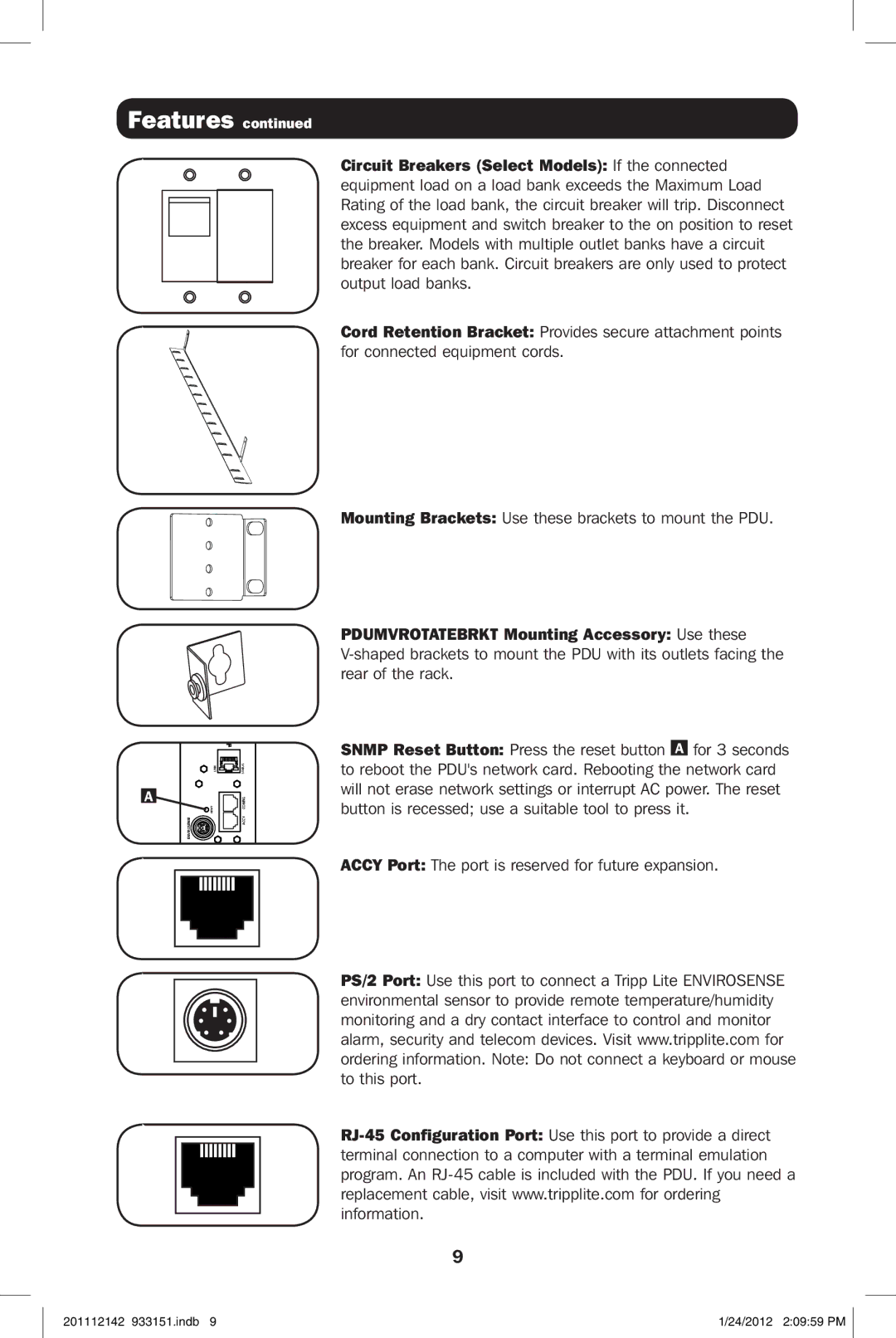 Tripp Lite PDUMNV20 owner manual Accy Port The port is reserved for future expansion 