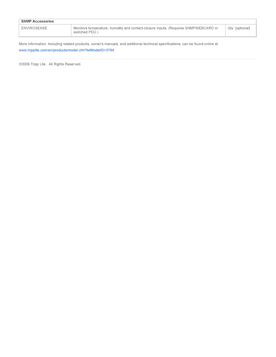 Tripp Lite PDUMV20HVNET manual Snmp Accessories, Envirosense 