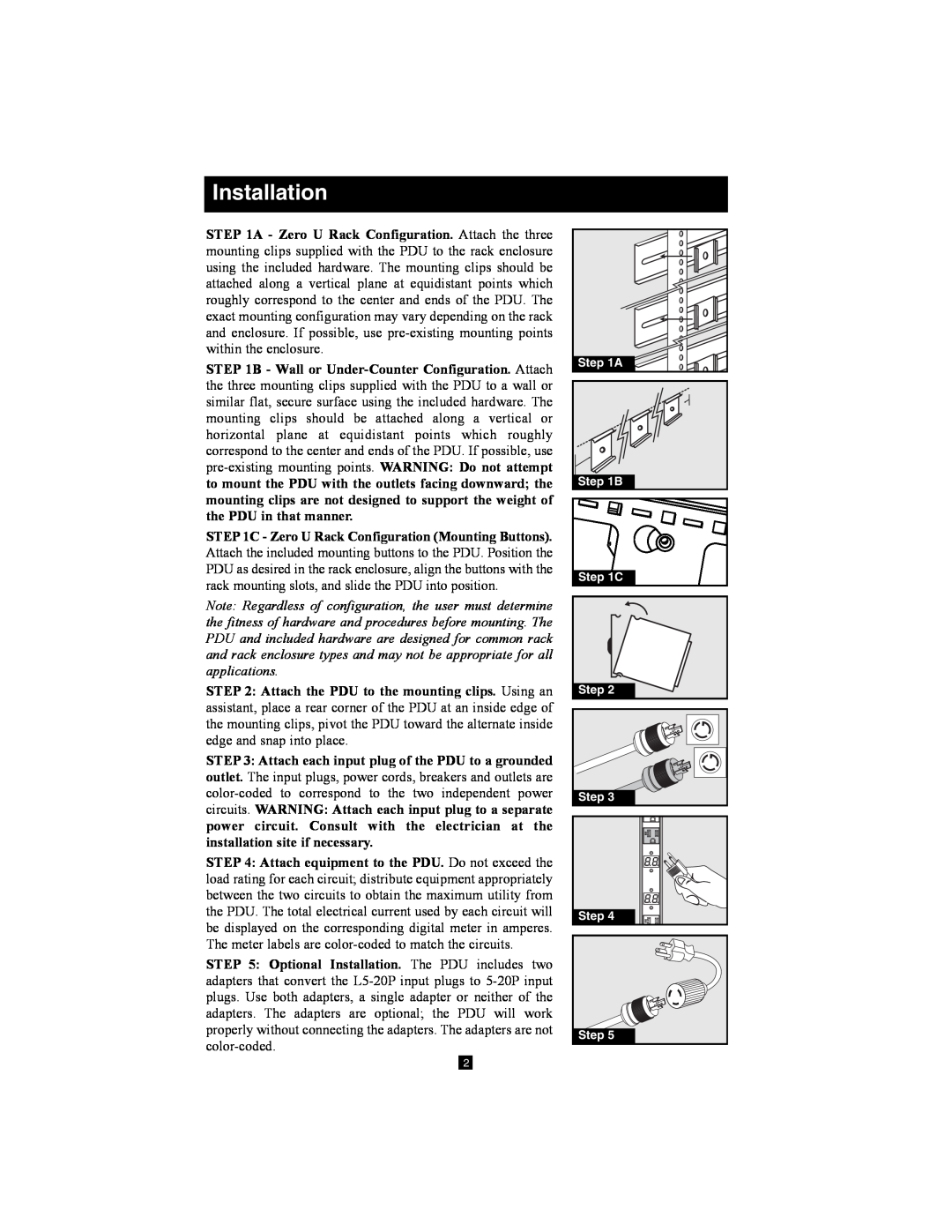 Tripp Lite PDUMV40 owner manual Installation 